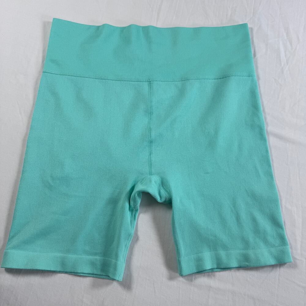 Love & Sports Ribbed High Waist Bike Shorts 5 Inseam Aqua Teal Plus Size XXL 20